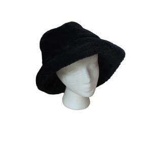 Bucket Hat Black Faux Fur Lined One Size Warm Winter-lp